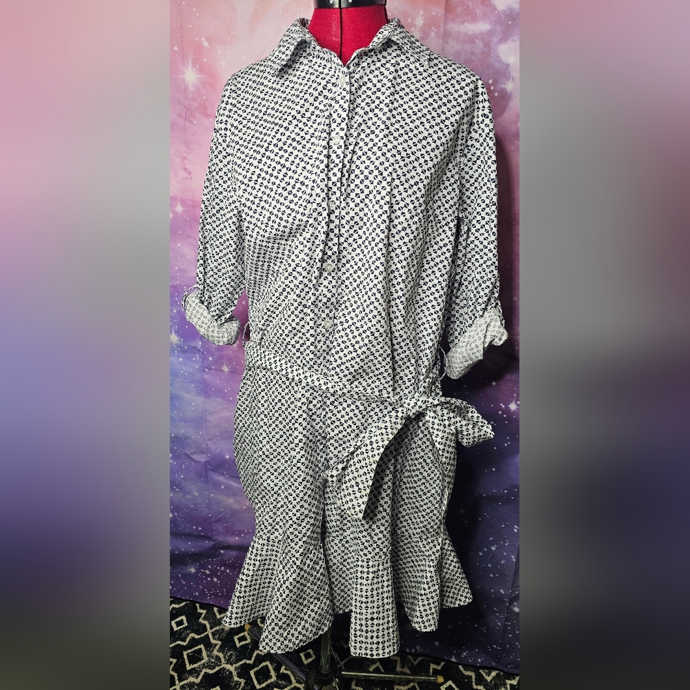 NWOT Chaps Women's Roll Cuff Button Down Poplin Dress with Belt Size xxl